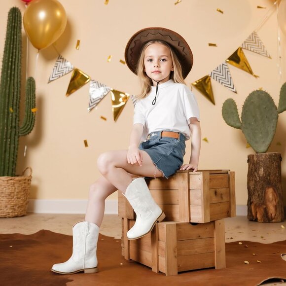 Unisex Child White Mid Calf Glitter Toddler Cowboy Boot Little Big Kids Western - Picture 3 of 7